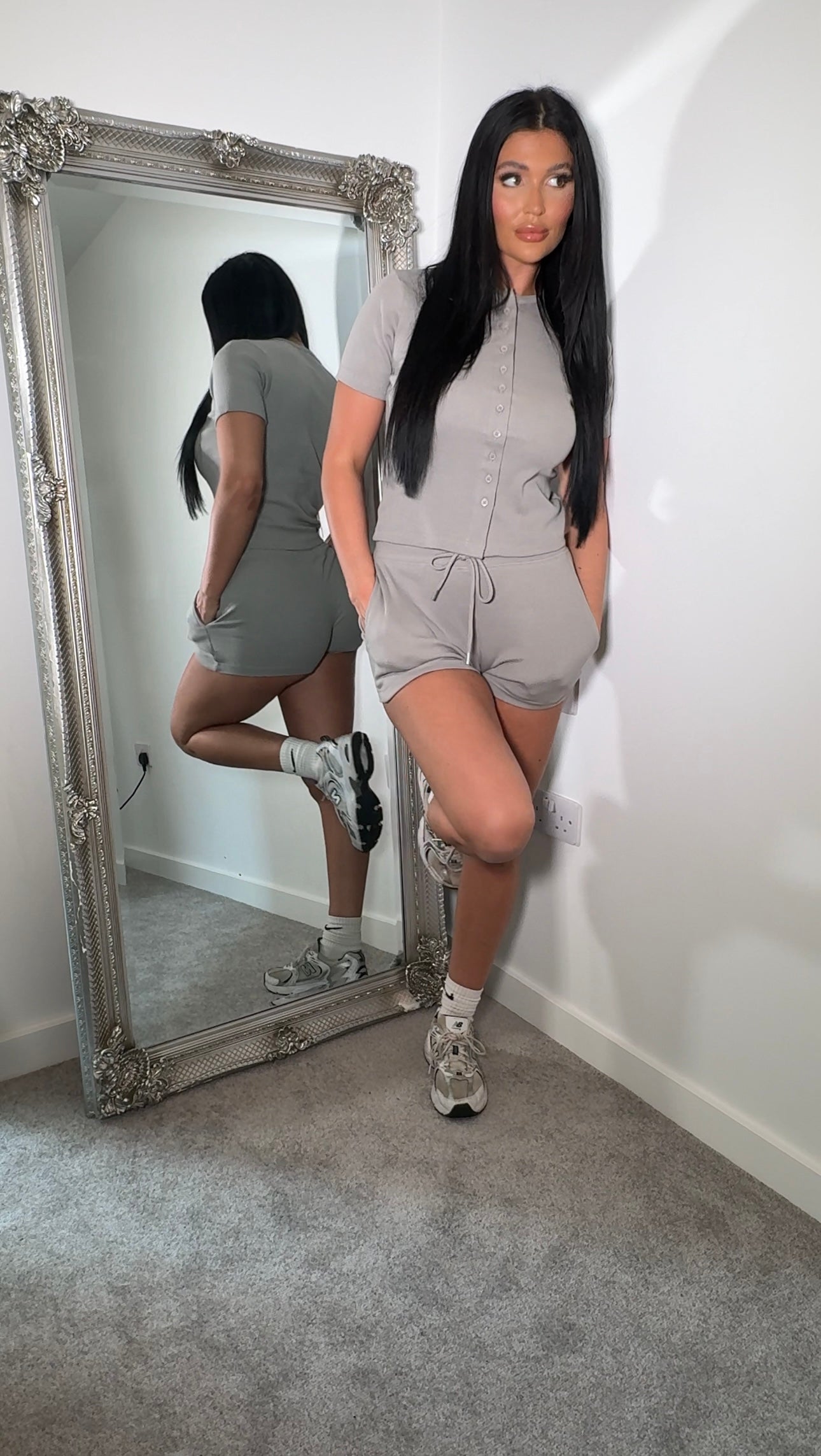 Button Up Ribbed Lounge Short Set