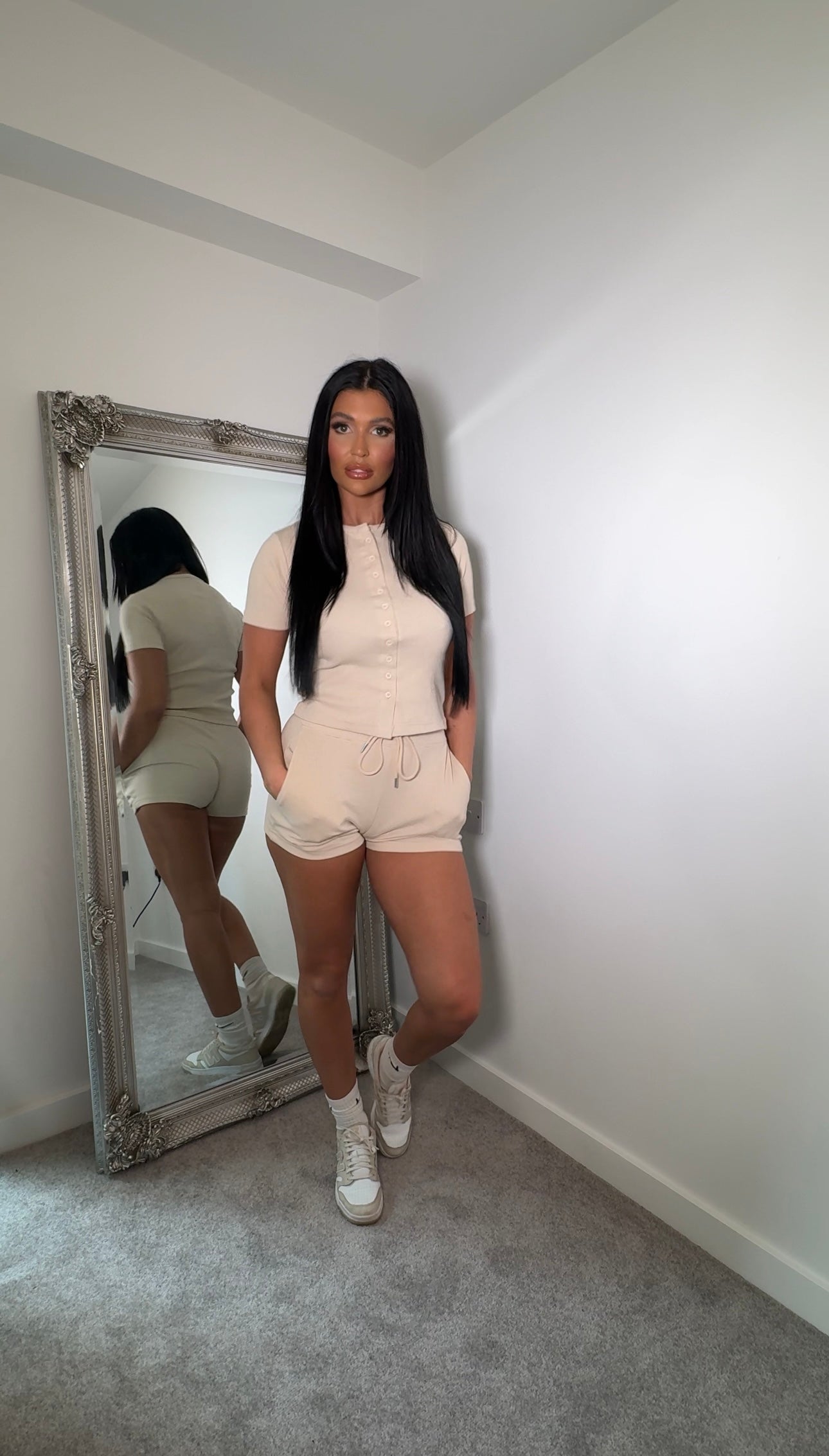 Button Up Ribbed Lounge Short Set