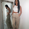 Contrast Waistband Tailored Trousers