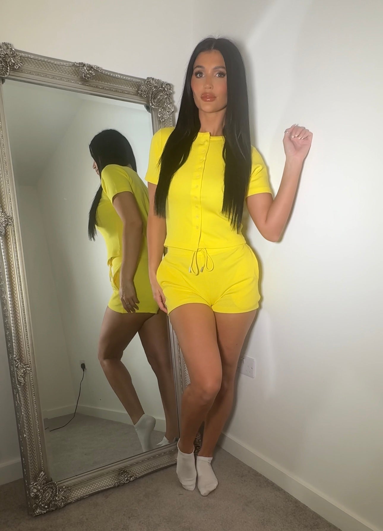 Button Up Ribbed Lounge Short Set